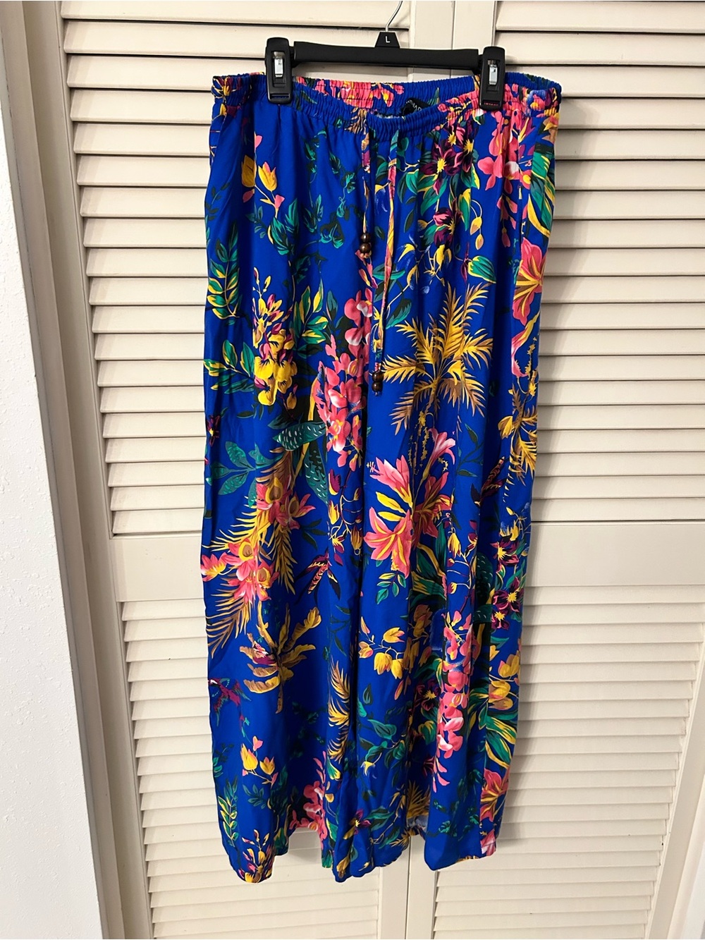 Cynthia Rowley Royal Blue Tropical Floral Wide-Leg Pants